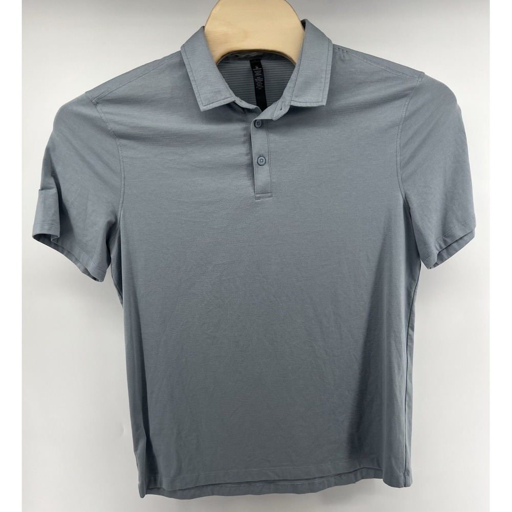Lululemon Mens Polo Shirt Gray Short Sleeved XL Slim Fit Soft Smooth Texture
